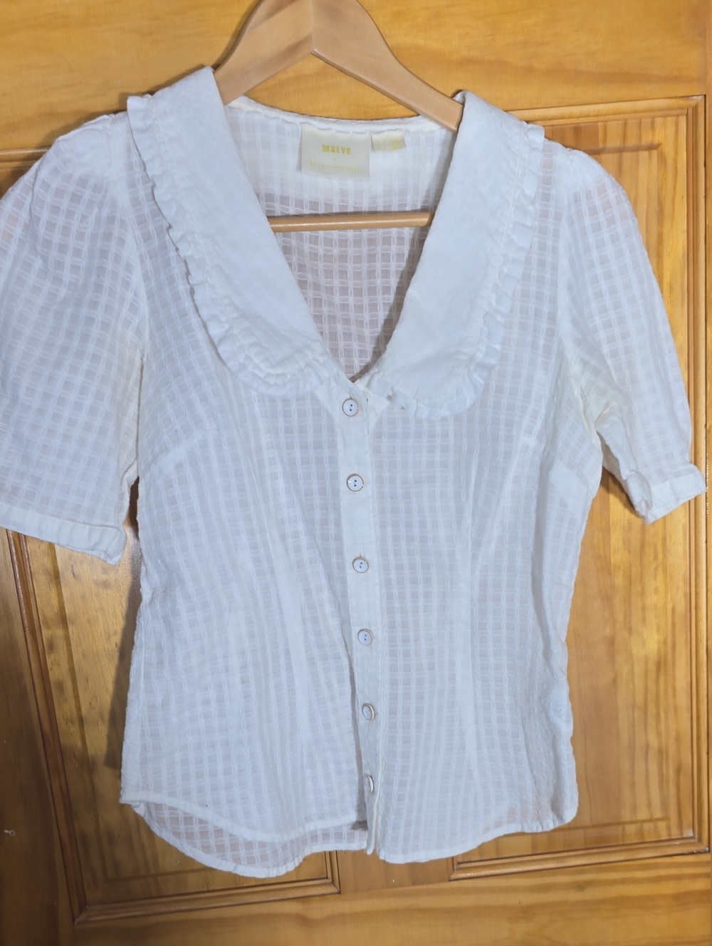 Maeve Anthropology  White Ruffled Collar Button-Front Blouse Size 2